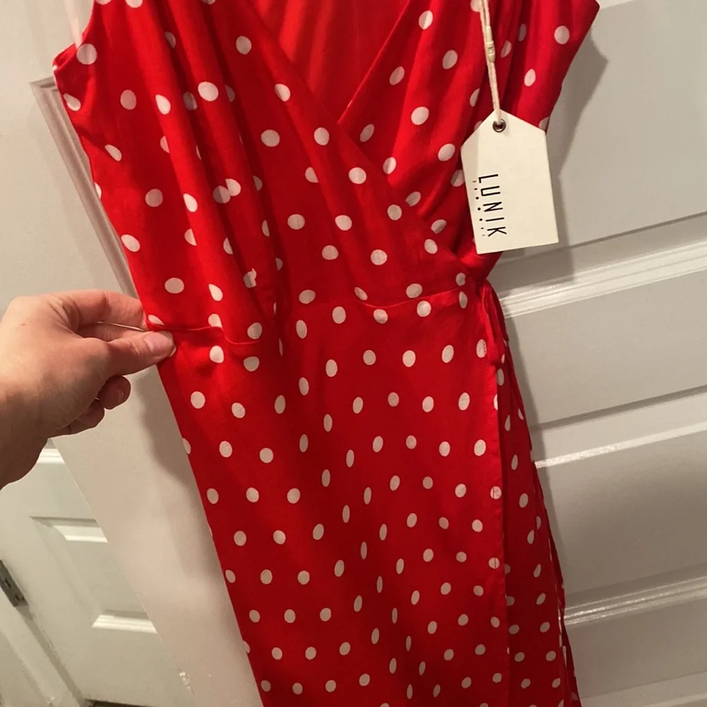 Lunik Red Polka Dot Wrap Dress NWT - Picture 3 of 8